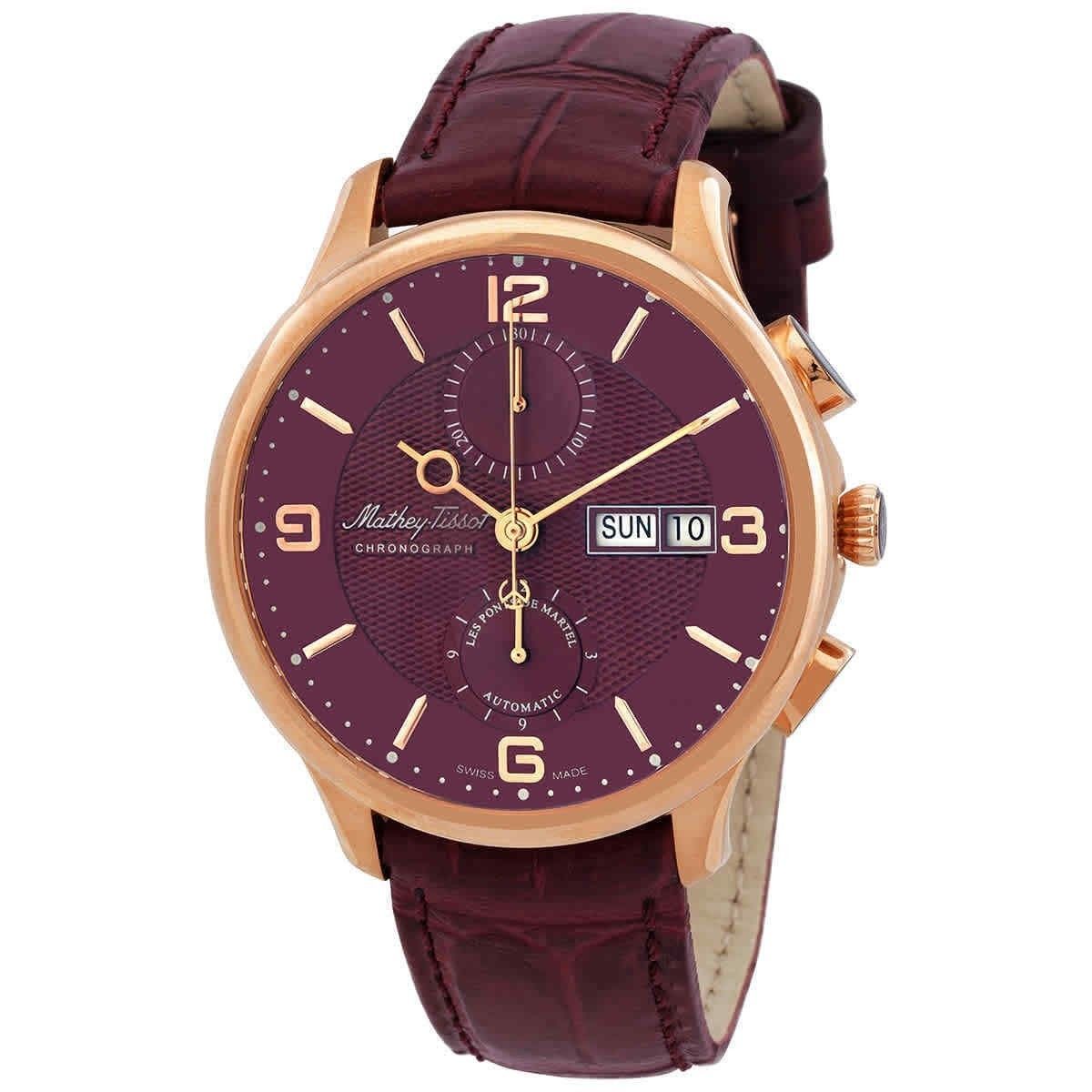 Mathey-Tissot Automatic movement Purple Leather Male H1886CHATPR.-.MT. A brand-new Mathey-Tissot watch featuring a Purple dial and a Leather strap. Front view.