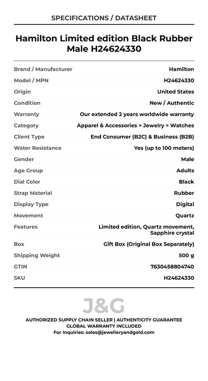 Hamilton Limited edition Black Rubber Male H24624330 - Specifications