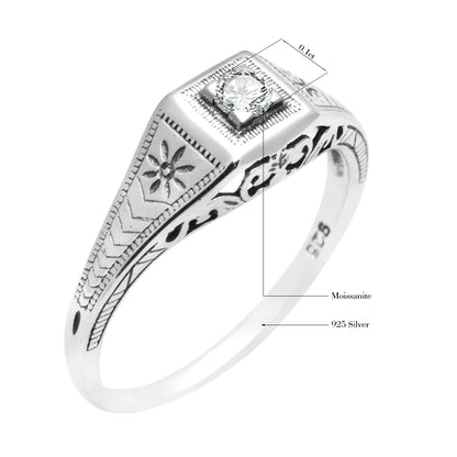 3mm D Color Moissanite Ring – 925 Sterling Silver, GRA Certified, Vintage Wedding Jewelry