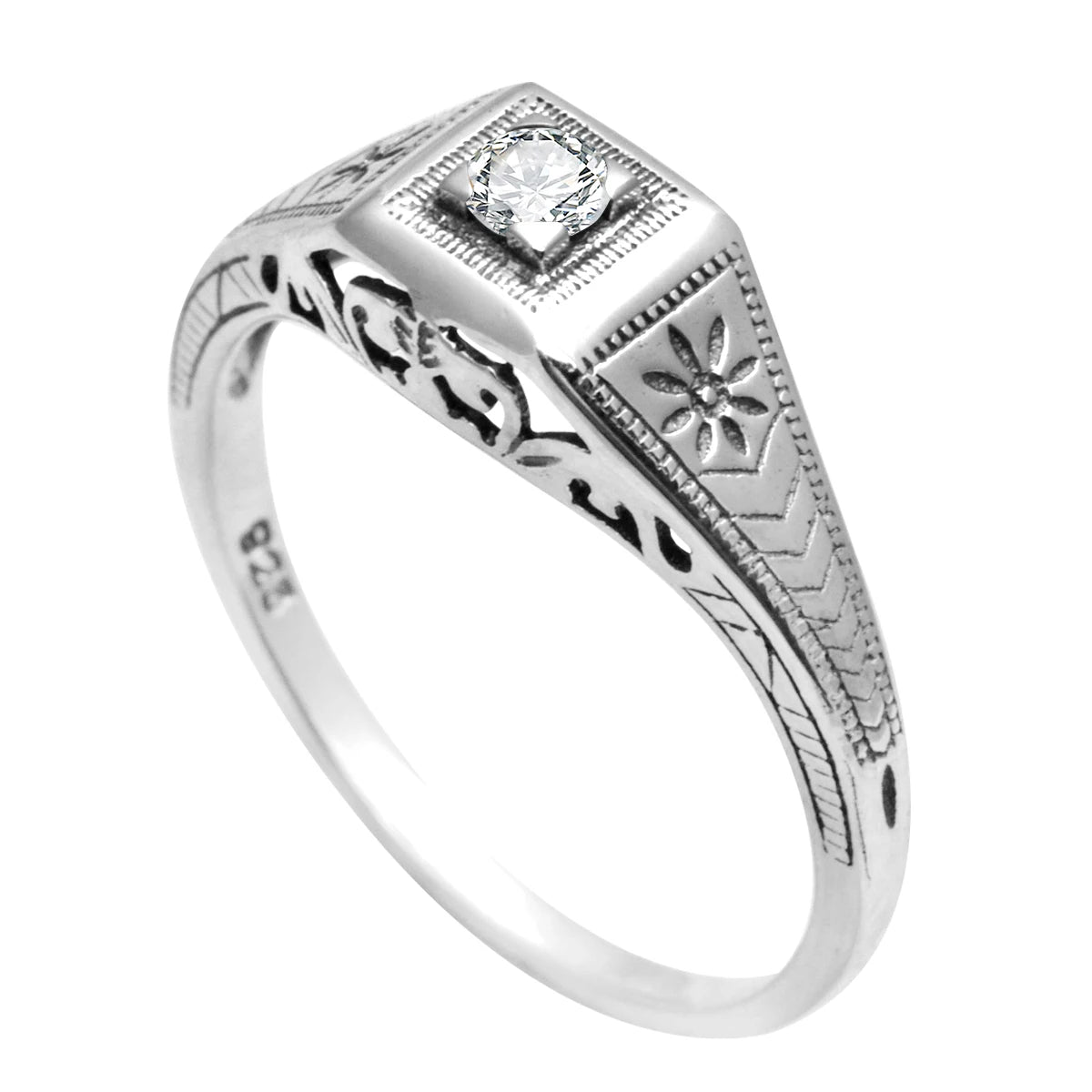 3mm D Color Moissanite Ring – 925 Sterling Silver, GRA Certified, Vintage Wedding Jewelry