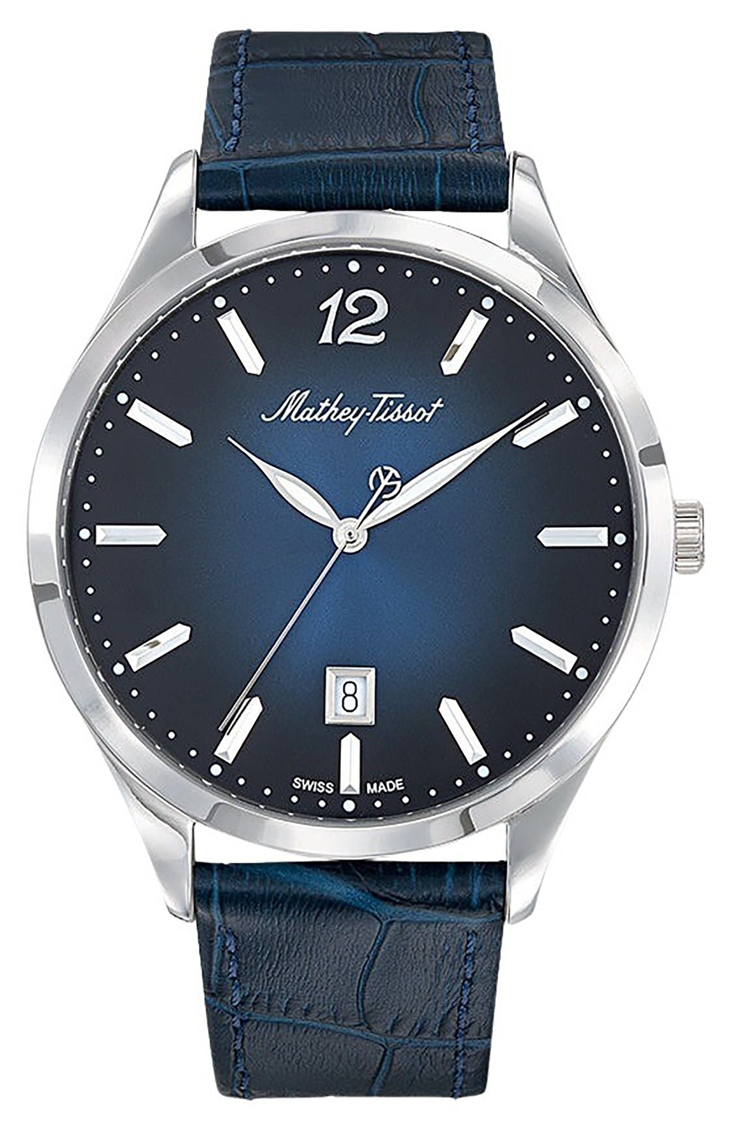 Mathey-Tissot Urban Date display Blue Leather Unisex H411ABU.-.MT. A brand-new Mathey-Tissot Urban watch featuring a Blue dial and a Leather strap. Side view.