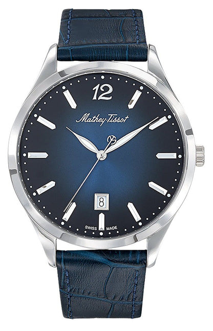 Mathey-Tissot Urban Date display Blue Leather Unisex H411ABU.-.MT. A brand-new Mathey-Tissot Urban watch featuring a Blue dial and a Leather strap. Side view.