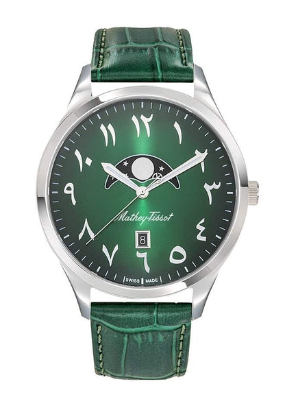 Mathey-Tissot Urban Date display Blue Leather Male H411ALPEV.-.MT. A brand-new Mathey-Tissot Urban watch featuring a Blue dial and a Leather strap. Front view.