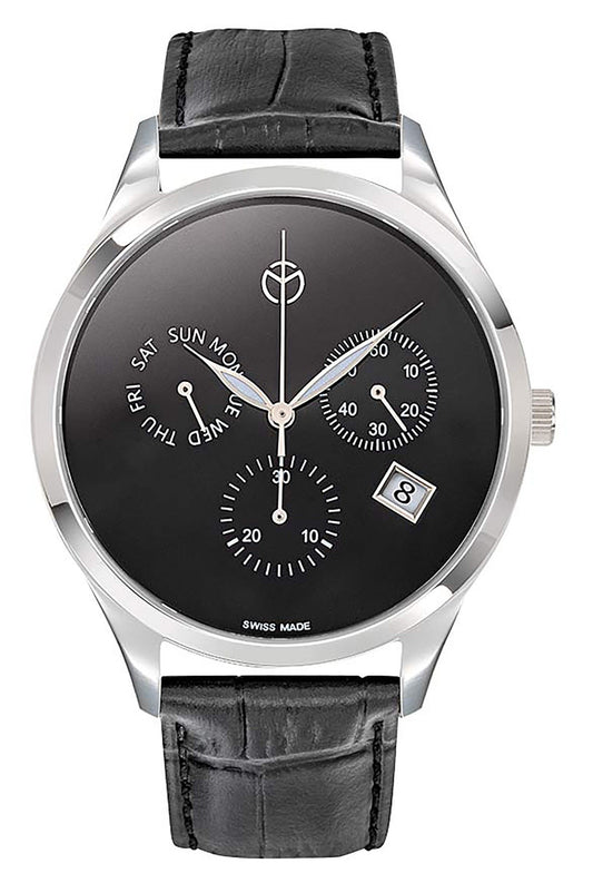 Mathey-Tissot Urban Date display Black Leather Male H411CHLNM.-.MT. A brand-new Mathey-Tissot Urban watch featuring a Black dial and a Leather strap. Side view.