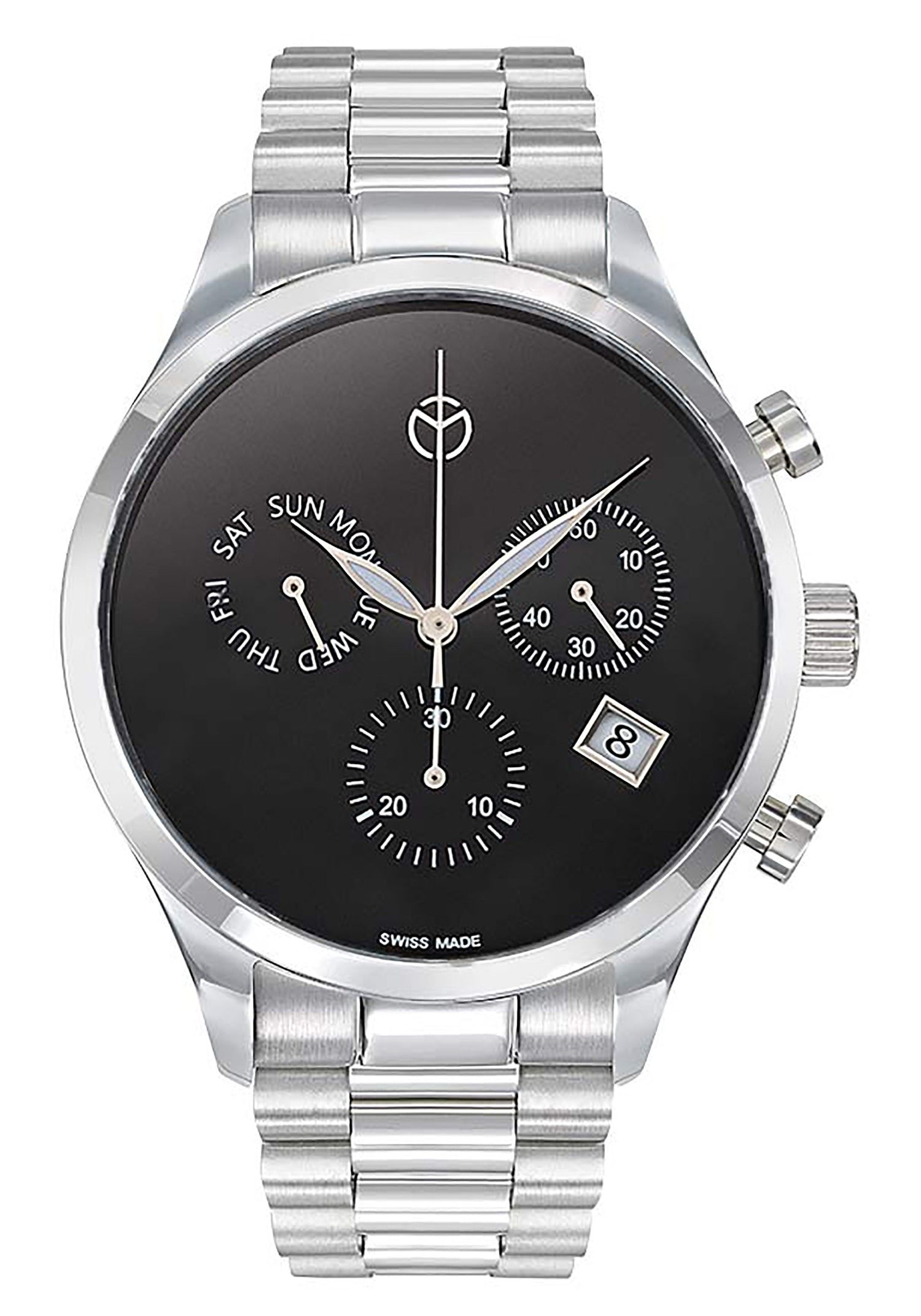 Mathey-Tissot Urban Date display Black Stainless steel Male H411CHNM.-.MT. A brand-new Mathey-Tissot Urban watch featuring a Black dial and a Stainless steel strap. Side view.