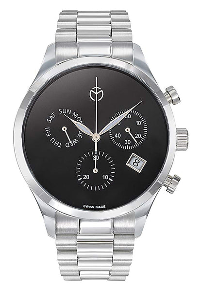Mathey-Tissot Urban Date display Black Stainless steel Male H411CHNM.-.MT. A brand-new Mathey-Tissot Urban watch featuring a Black dial and a Stainless steel strap. Side view.