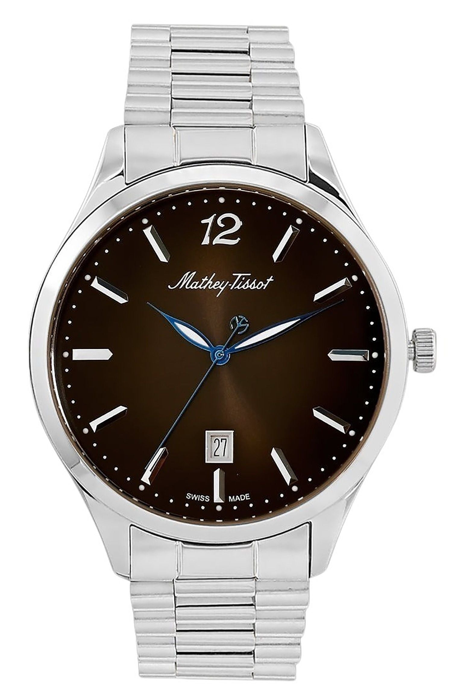 Mathey-Tissot Urban Date display Black Stainless steel Unisex H411MAN.-.MT. A brand-new Mathey-Tissot Urban watch featuring a Black dial and a Stainless steel strap. Angled view.
