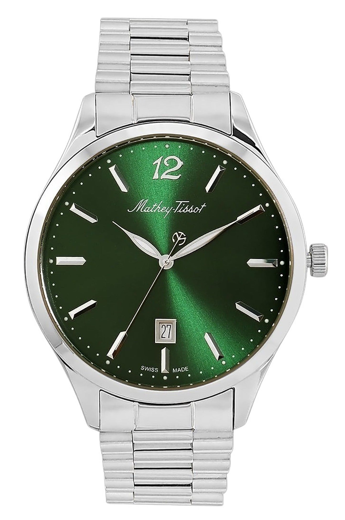 Mathey-Tissot Urban Date display Green Stainless steel Unisex H411MAV.-.MT. A brand-new Mathey-Tissot Urban watch featuring a Green dial and a Stainless steel strap. Angled view.