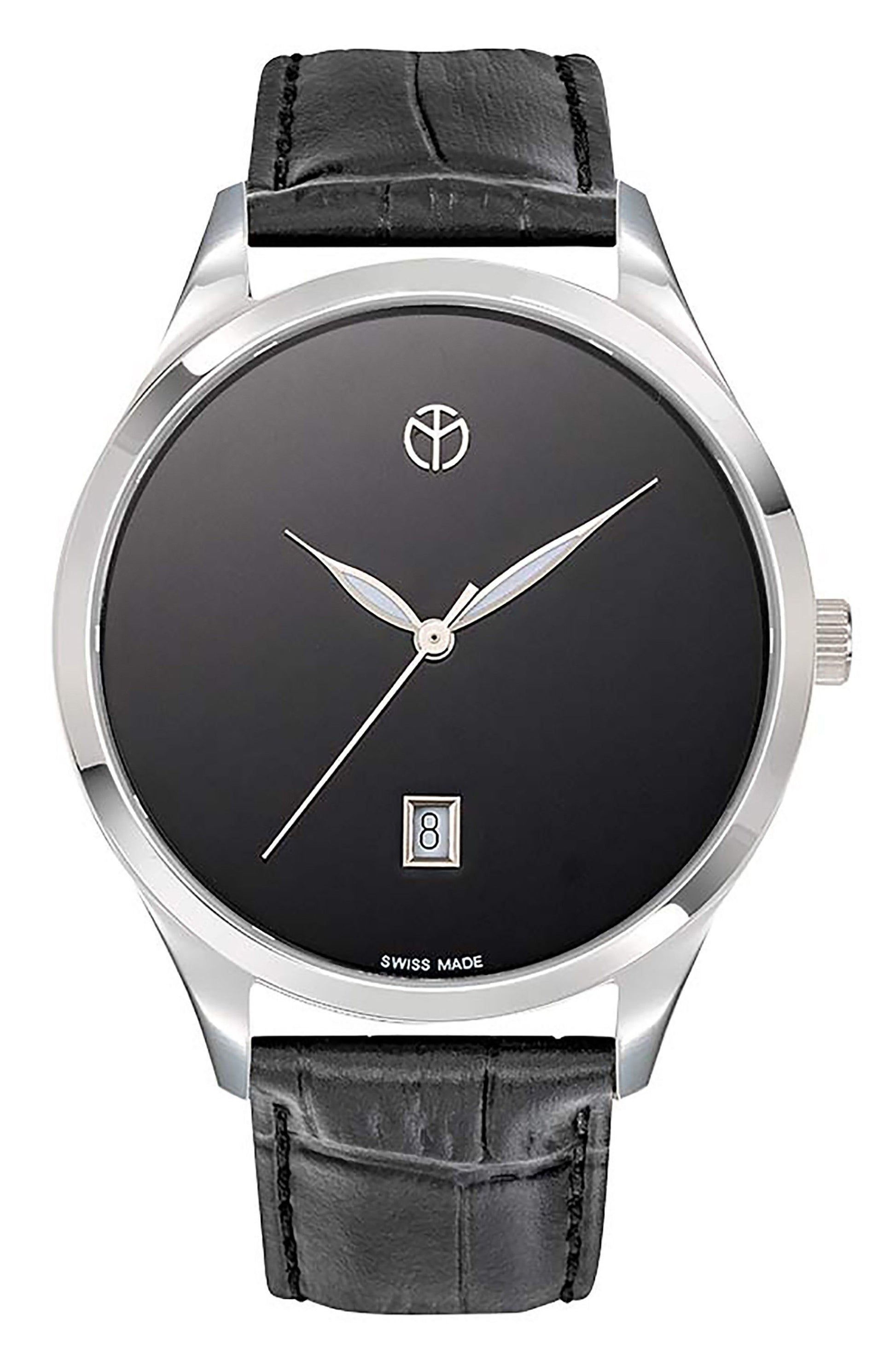 Mathey-Tissot Urban Date display Black Leather Male H411NM.-.MT. A brand-new Mathey-Tissot Urban watch featuring a Black dial and a Leather strap. Front view.