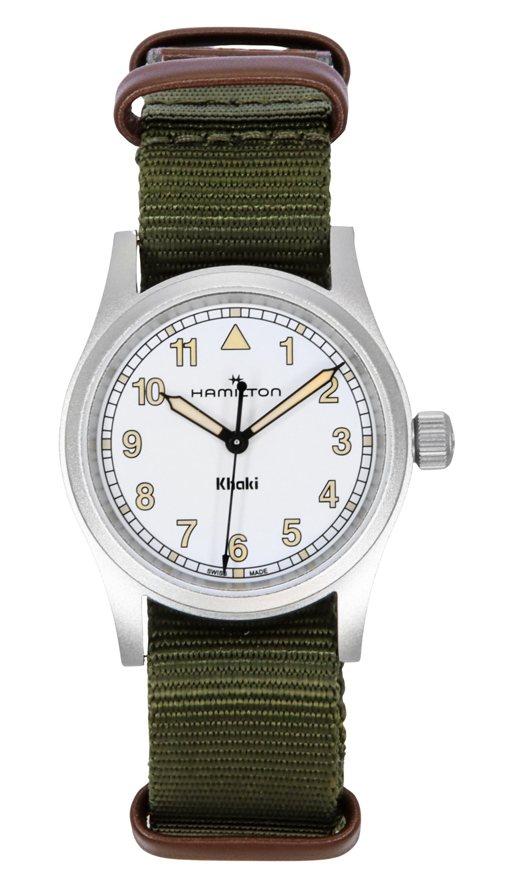 Hamilton Khaki Field Luminous hands White Polyester Unisex H69301910. A brand-new Hamilton Khaki watch featuring a White dial and a Polyester strap. Front view.