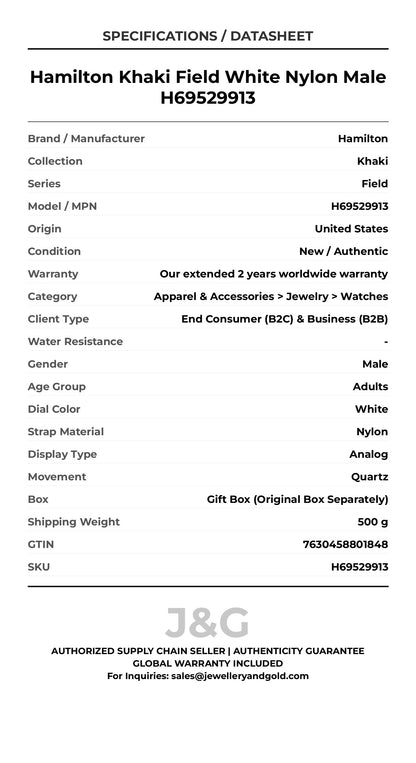 Hamilton Khaki Field White Nylon Male H69529913 - Specifications