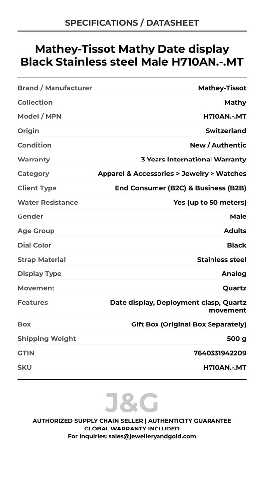 Mathey-Tissot Mathy Date display Black Stainless steel Male H710AN.-.MT - Specifications