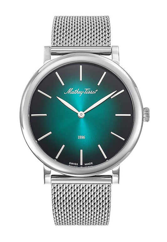 Mathey-Tissot Deployment clasp Green Stainless steel Male H7916AV.-.MT. A brand-new Mathey-Tissot watch featuring a Green dial and a Stainless steel strap. Side view.