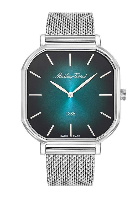 Mathey-Tissot Deployment clasp Green Stainless steel Male H7917AV.-.MT. A brand-new Mathey-Tissot watch featuring a Green dial and a Stainless steel strap. Angled view.