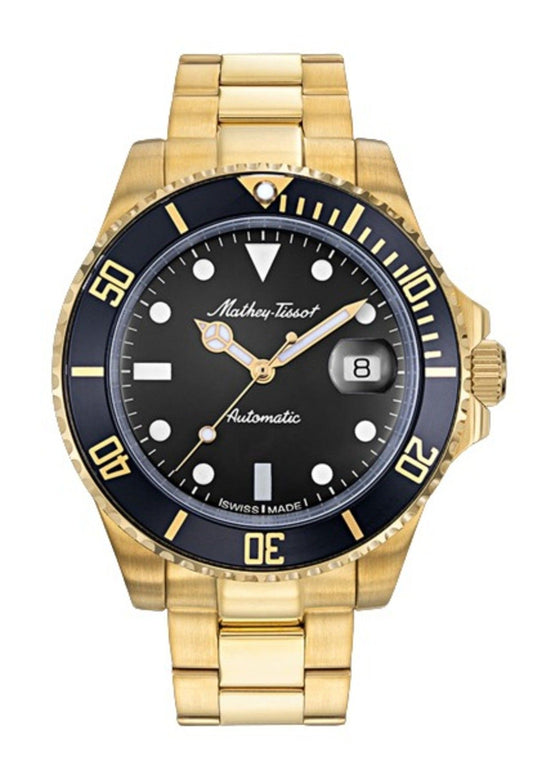 Mathey-Tissot Mathy Vintage Automatic movement Black Stainless steel Male H901ATPN.-.MT. A brand-new Mathey-Tissot Mathy watch featuring a Black dial and a Stainless steel strap. Side view.