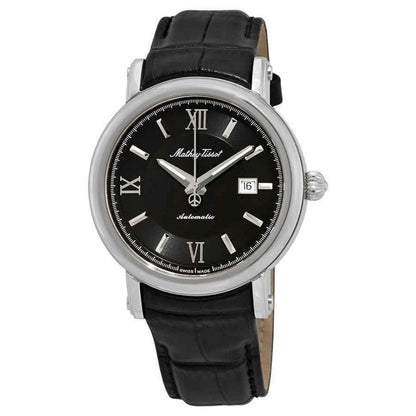 Mathey-Tissot Renaissance Automatic movement Black Leather Male H9030AN.-.MT. A brand-new Mathey-Tissot Renaissance watch featuring a Black dial and a Leather strap. Angled view.