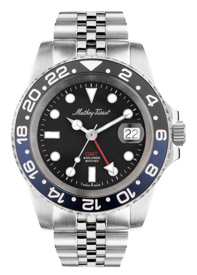 Mathey-Tissot Date display Black Stainless steel Male H903ANB.-.MT. A brand-new Mathey-Tissot watch featuring a Black dial and a Stainless steel strap. Front view.