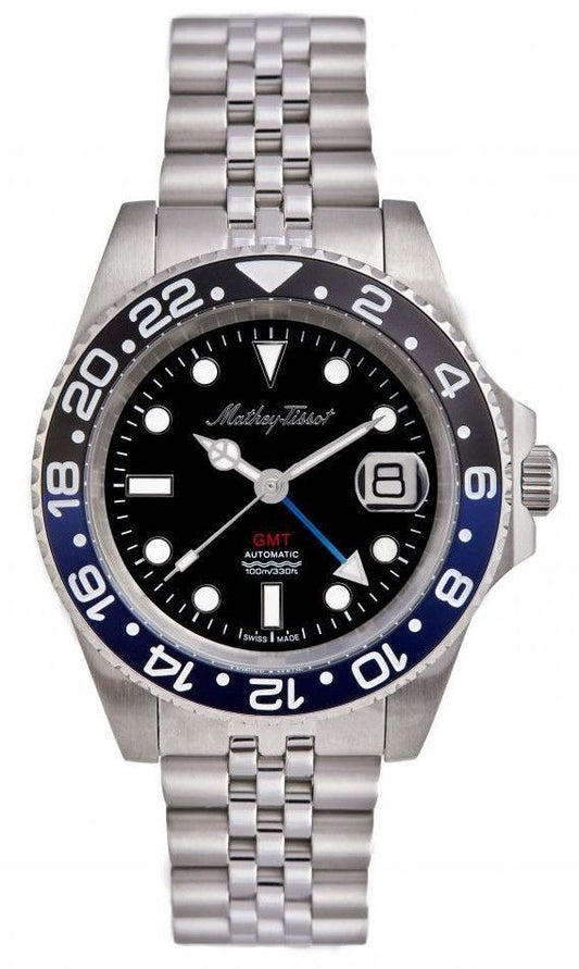 Mathey-Tissot Automatic movement Black Stainless steel Male H903ATNB.-.MT. A brand-new Mathey-Tissot watch featuring a Black dial and a Stainless steel strap. Angled view.