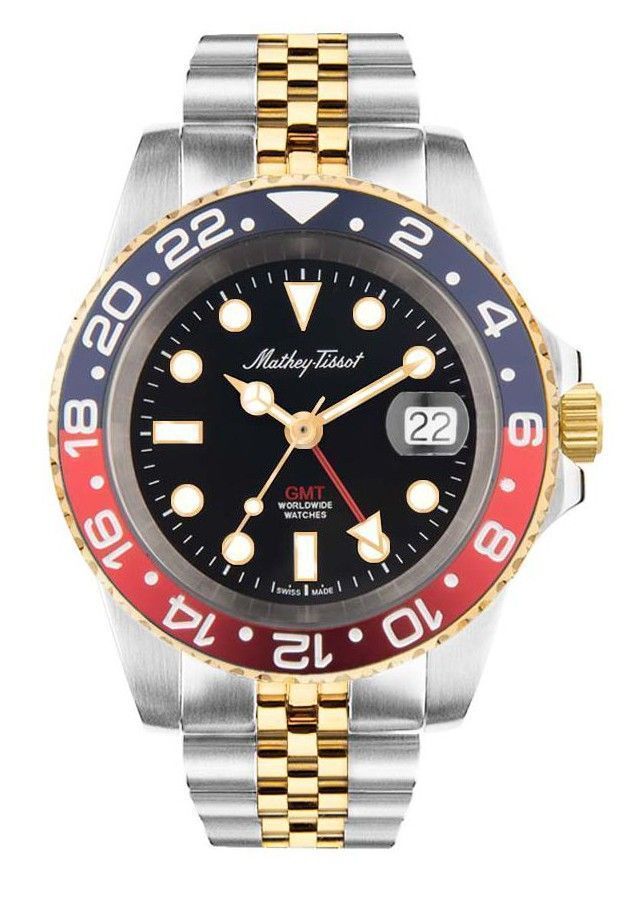 Mathey-Tissot Mathy Vintage Date display Black Stainless steel Male H903BBR.-.MT. A brand-new Mathey-Tissot Mathy watch featuring a Black dial and a Stainless steel strap. Side view.