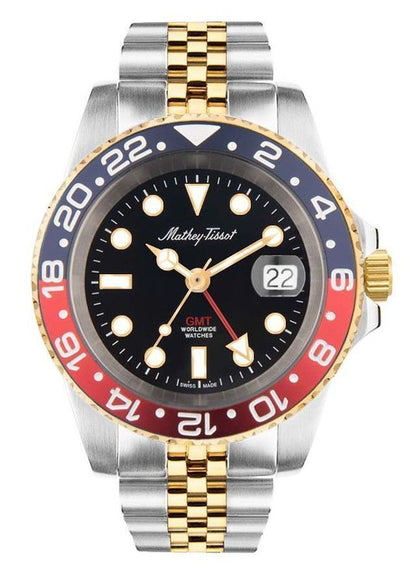 Mathey-Tissot Mathy Vintage Date display Black Stainless steel Male H903BBR.-.MT. A brand-new Mathey-Tissot Mathy watch featuring a Black dial and a Stainless steel strap. Side view.