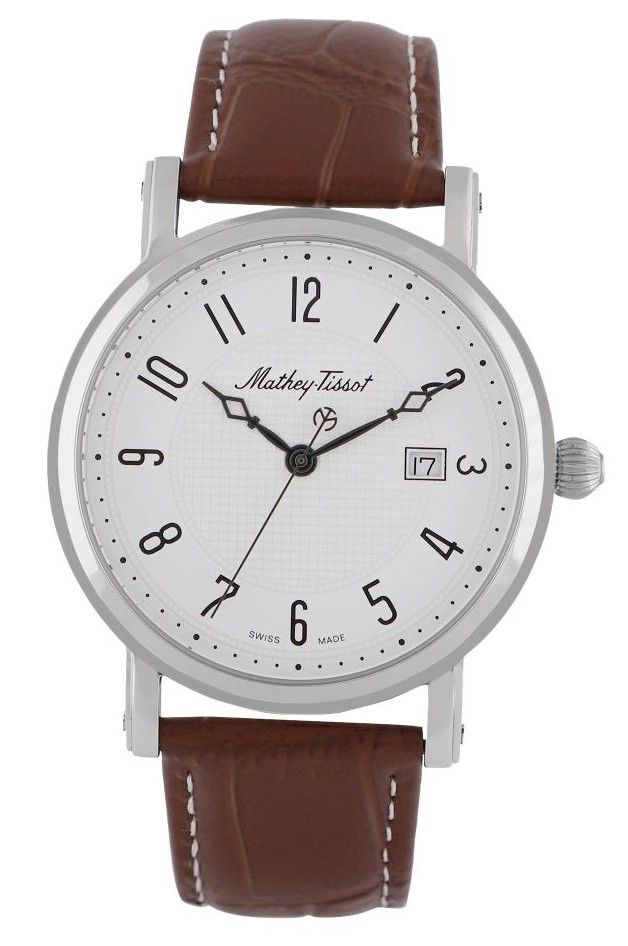 Mathey-Tissot City Date display White Leather Male HB611251AG.-.MT. A brand-new Mathey-Tissot City watch featuring a White dial and a Leather strap. Side view.