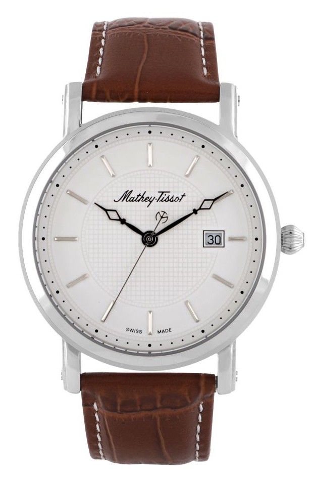 Mathey-Tissot City Date display White Leather Male HB611251AI.-.MT. A brand-new Mathey-Tissot City watch featuring a White dial and a Leather strap. Side view.