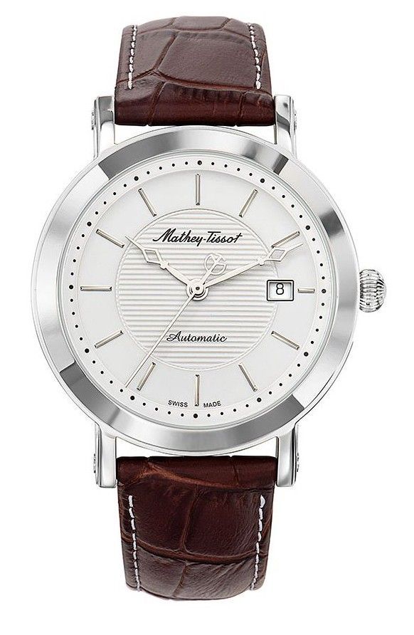 Mathey-Tissot City Automatic movement White Leather Male HB611251ATAI.-.MT. A brand-new Mathey-Tissot City watch featuring a White dial and a Leather strap. Side view.