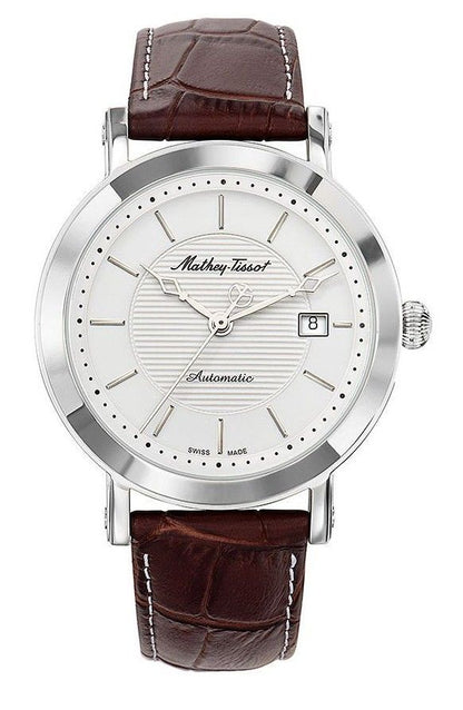 Mathey-Tissot City Automatic movement White Leather Male HB611251ATAI.-.MT. A brand-new Mathey-Tissot City watch featuring a White dial and a Leather strap. Side view.