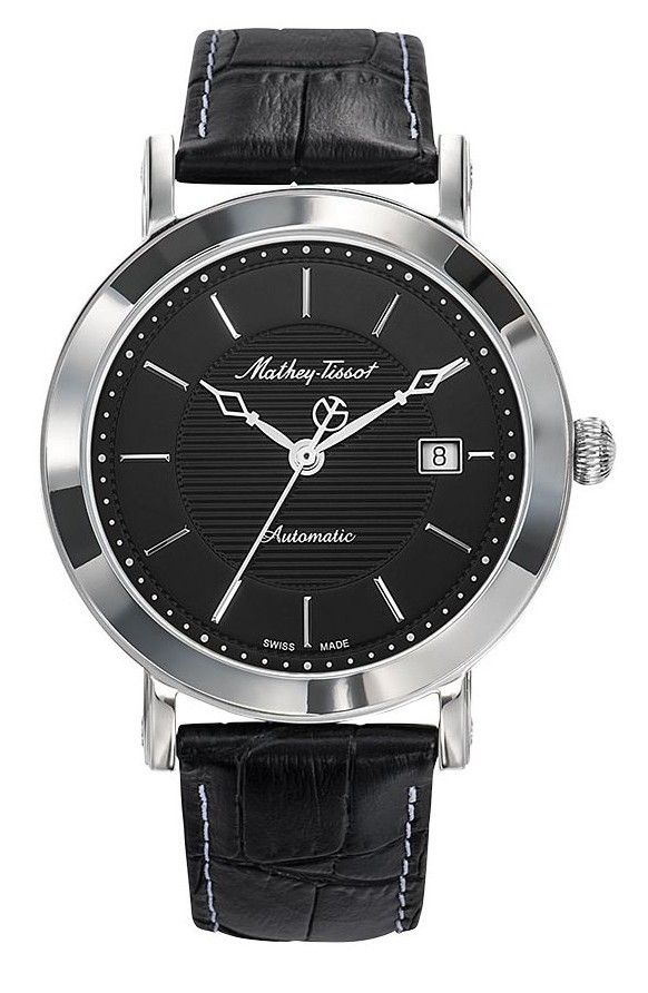 Mathey-Tissot City Automatic movement Black Leather Male HB611251ATAN.-.MT. A brand-new Mathey-Tissot City watch featuring a Black dial and a Leather strap. Front view.