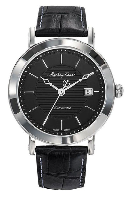 Mathey-Tissot City Automatic movement Black Leather Male HB611251ATAN.-.MT. A brand-new Mathey-Tissot City watch featuring a Black dial and a Leather strap. Front view.