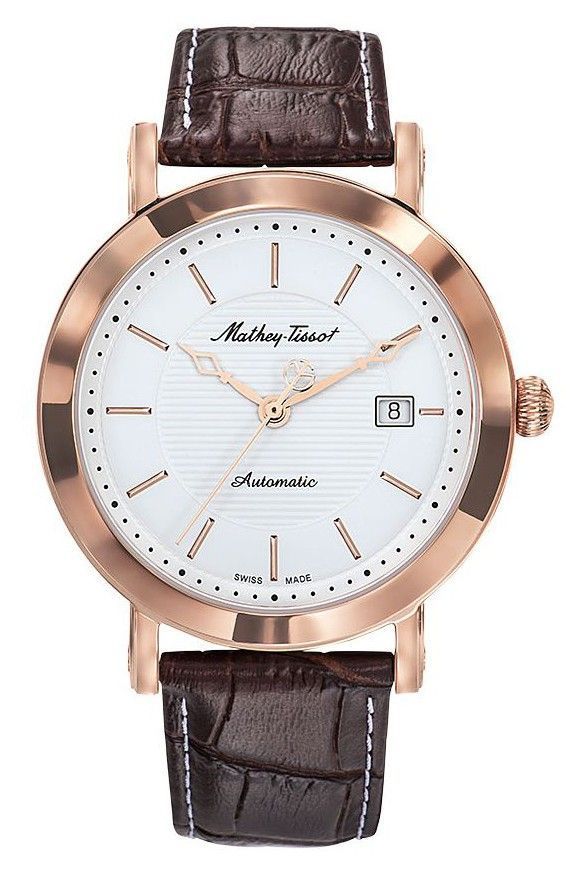 Mathey-Tissot City Automatic movement White Leather Male HB611251ATPI.-.MT. A brand-new Mathey-Tissot City watch featuring a White dial and a Leather strap. Side view.