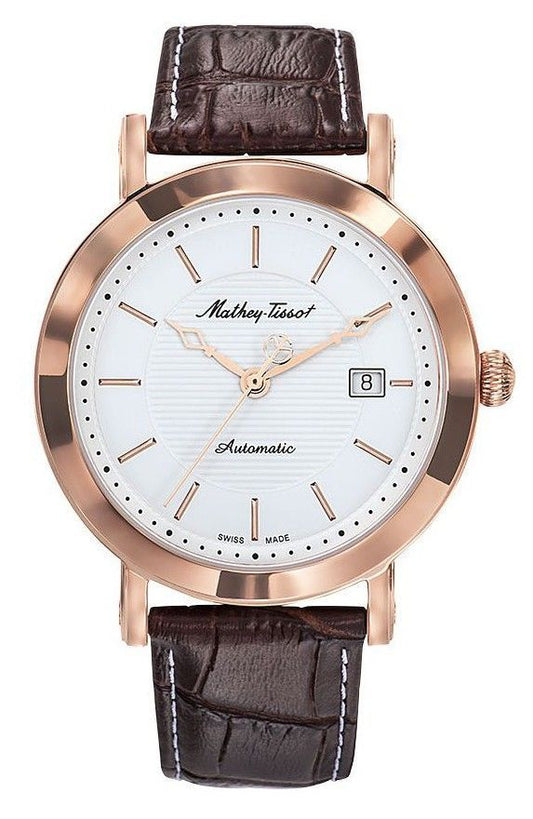 Mathey-Tissot City Automatic movement White Leather Male HB611251ATPI.-.MT. A brand-new Mathey-Tissot City watch featuring a White dial and a Leather strap. Side view.