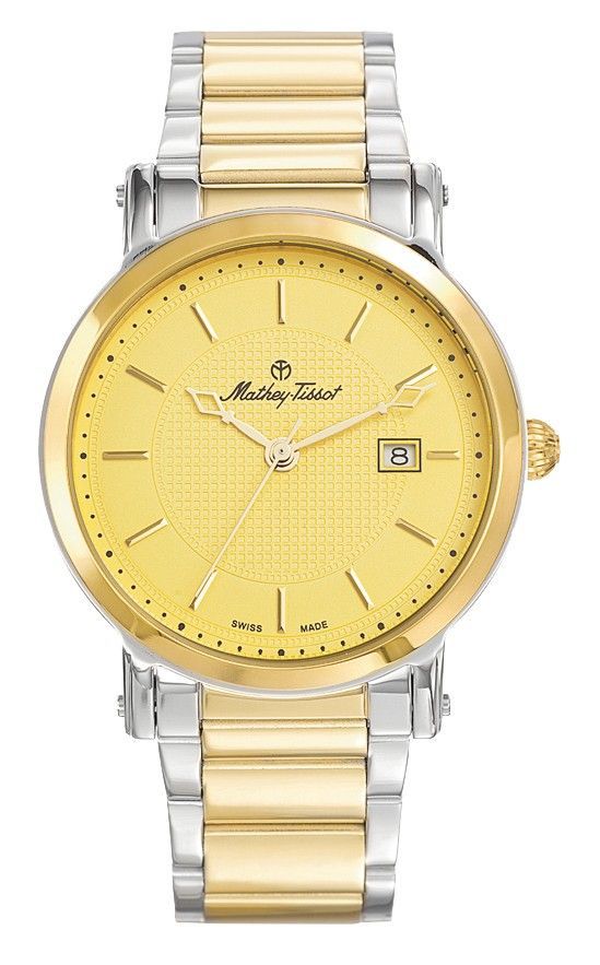 Mathey-Tissot City Date display Gold Stainless steel Male HB611251MBDI.-.MT. A brand-new Mathey-Tissot City watch featuring a Gold dial and a Stainless steel strap. Angled view.