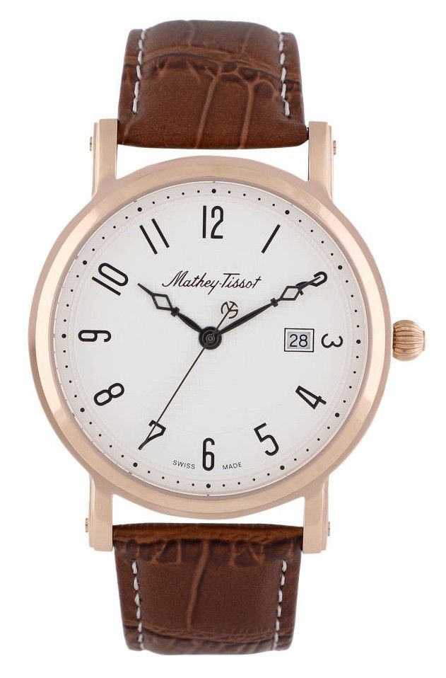 Mathey-Tissot City Date display White Leather Male HB611251PG.-.MT. A brand-new Mathey-Tissot City watch featuring a White dial and a Leather strap. Front view.