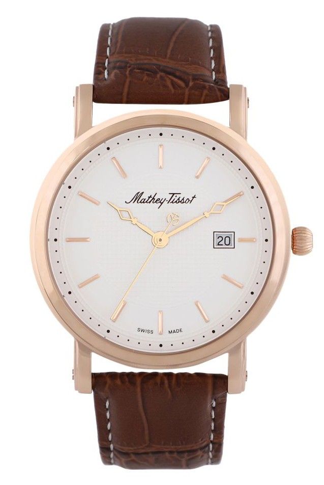 Mathey-Tissot City Date display White Leather Male HB611251PI.-.MT. A brand-new Mathey-Tissot City watch featuring a White dial and a Leather strap. Angled view.