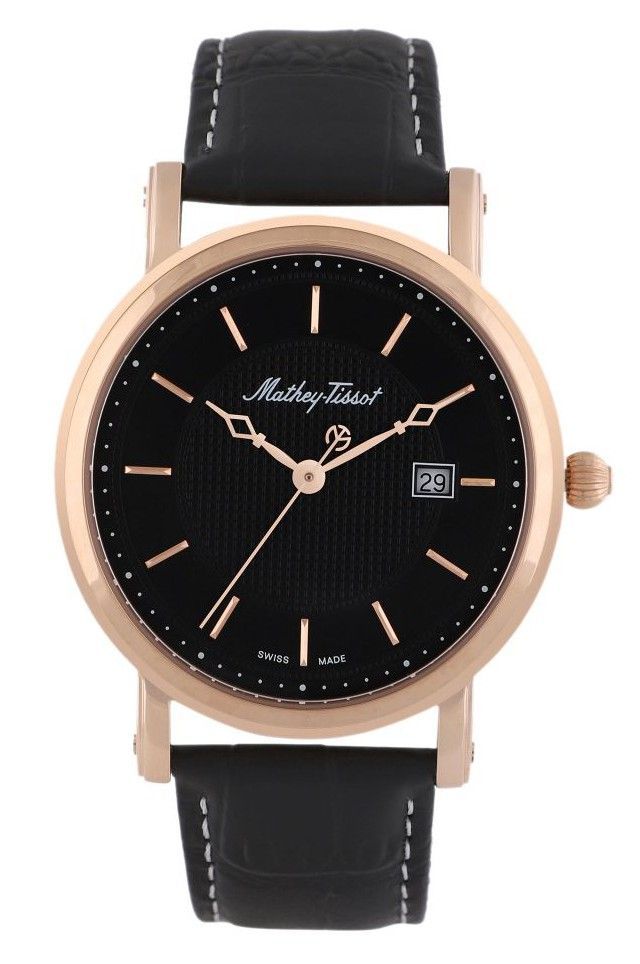 Mathey-Tissot City Date display Black Leather Male HB611251PN.-.MT. A brand-new Mathey-Tissot City watch featuring a Black dial and a Leather strap. Front view.