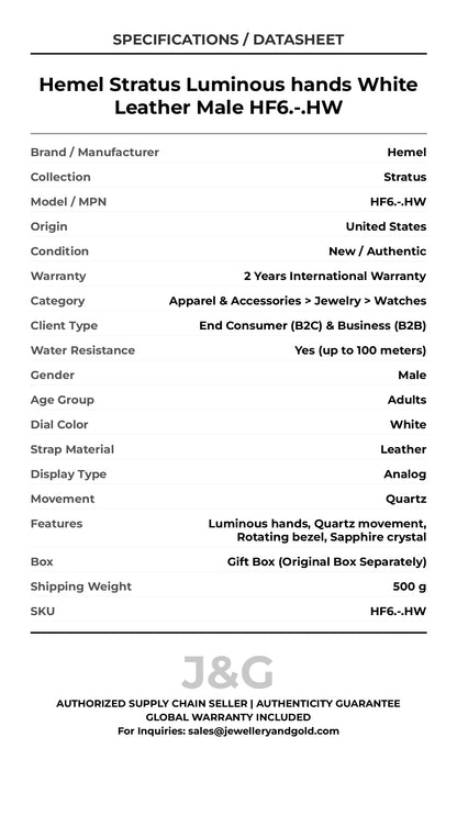 Hemel Stratus Luminous hands White Leather Male HF6.-.HW - Specifications