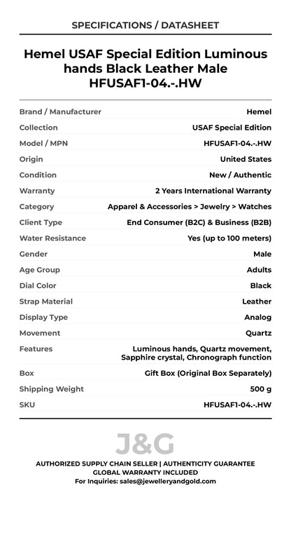 Hemel USAF Special Edition Luminous hands Black Leather Male HFUSAF1-04.-.HW - Specifications