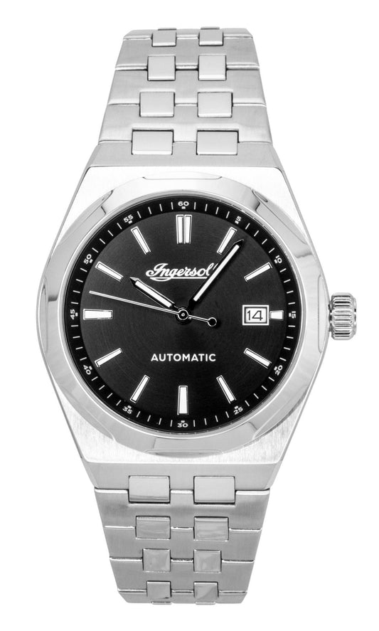 Ingersoll Automatic movement Black Stainless steel Male I16801. A brand-new Ingersoll watch featuring a Black dial and a Stainless steel strap. Front view.