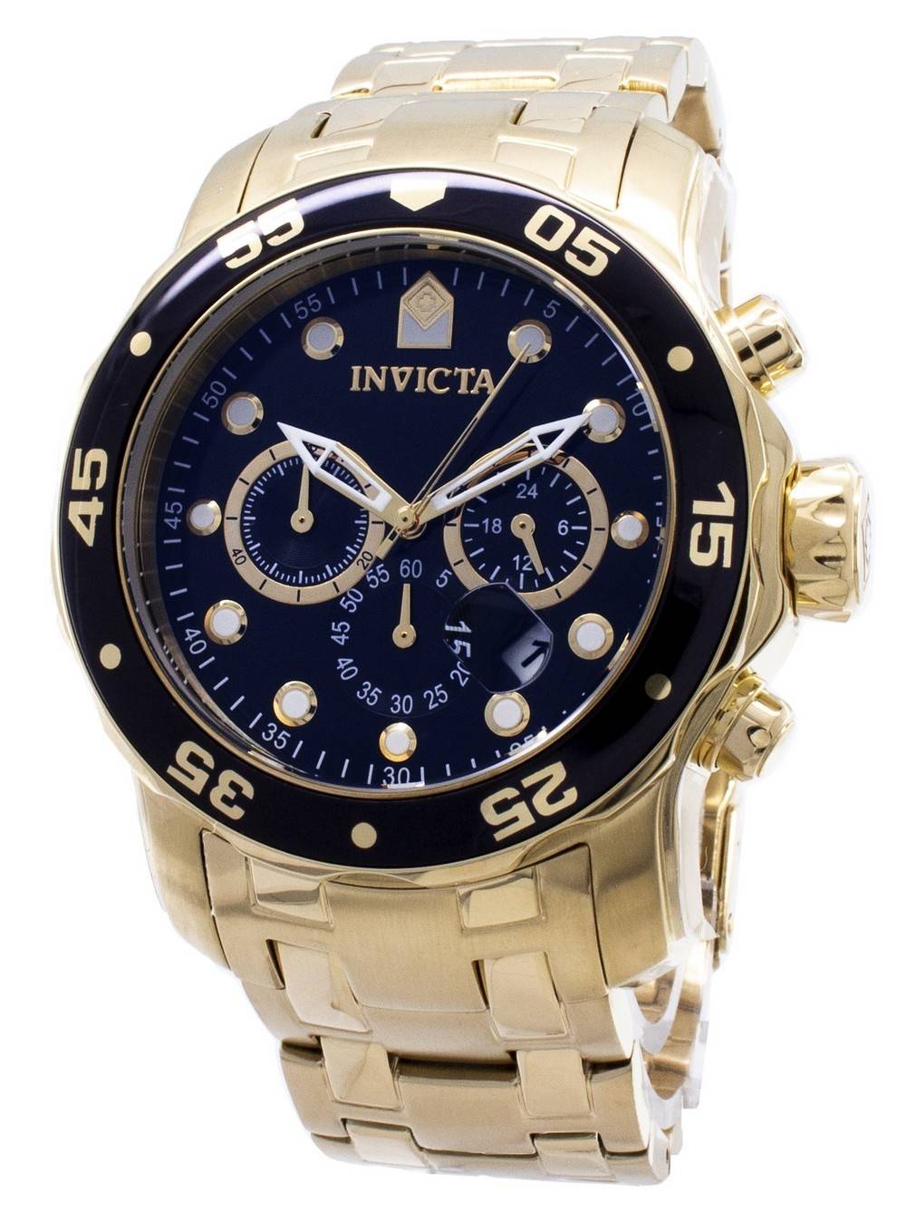 Invicta Date display White Stainless steel Male INV0072. A brand-new Invicta watch featuring a White dial and a Stainless steel strap. Angled view.
