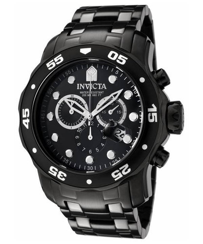 Invicta Pro Diver Date display Black Stainless steel Male INV0076. A brand-new Invicta Pro Diver watch featuring a Black dial and a Stainless steel strap. Side view.
