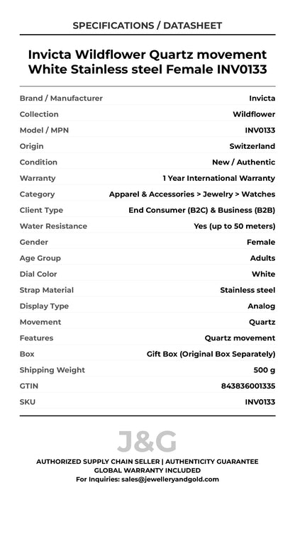 Invicta Wildflower Quartz movement White Stainless steel Female INV0133 - Specifications