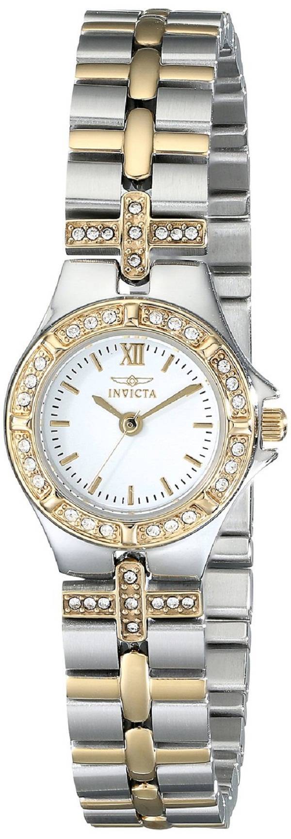 Invicta Wildflower Quartz movement White Stainless steel Female INV0133. A brand-new Invicta Wildflower watch featuring a White dial and a Stainless steel strap. Front view.