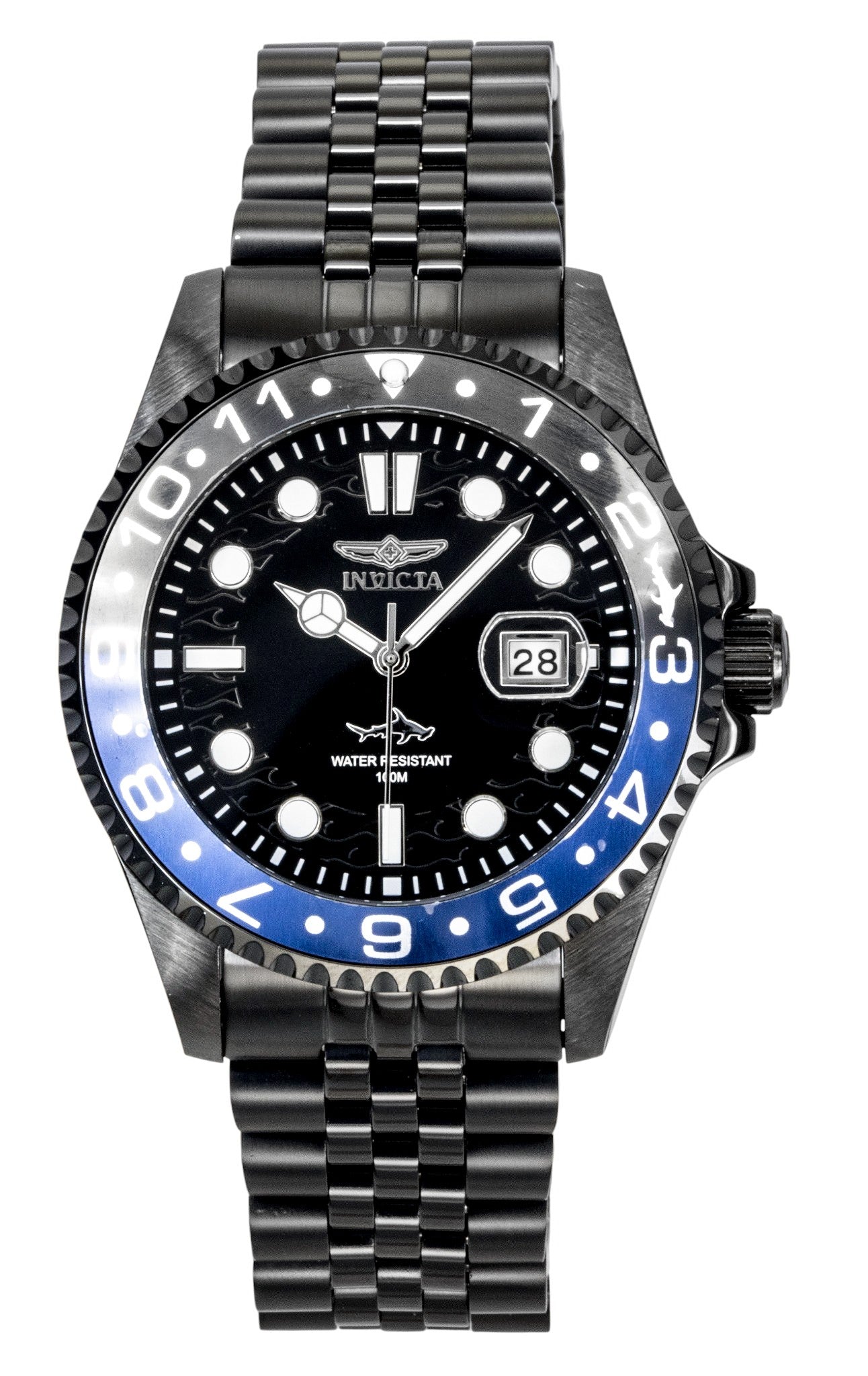 Invicta Pro Diver Quartz movement Black Stainless steel Male INV30627. A brand-new Invicta Pro Diver watch featuring a Black dial and a Stainless steel strap. Front view.