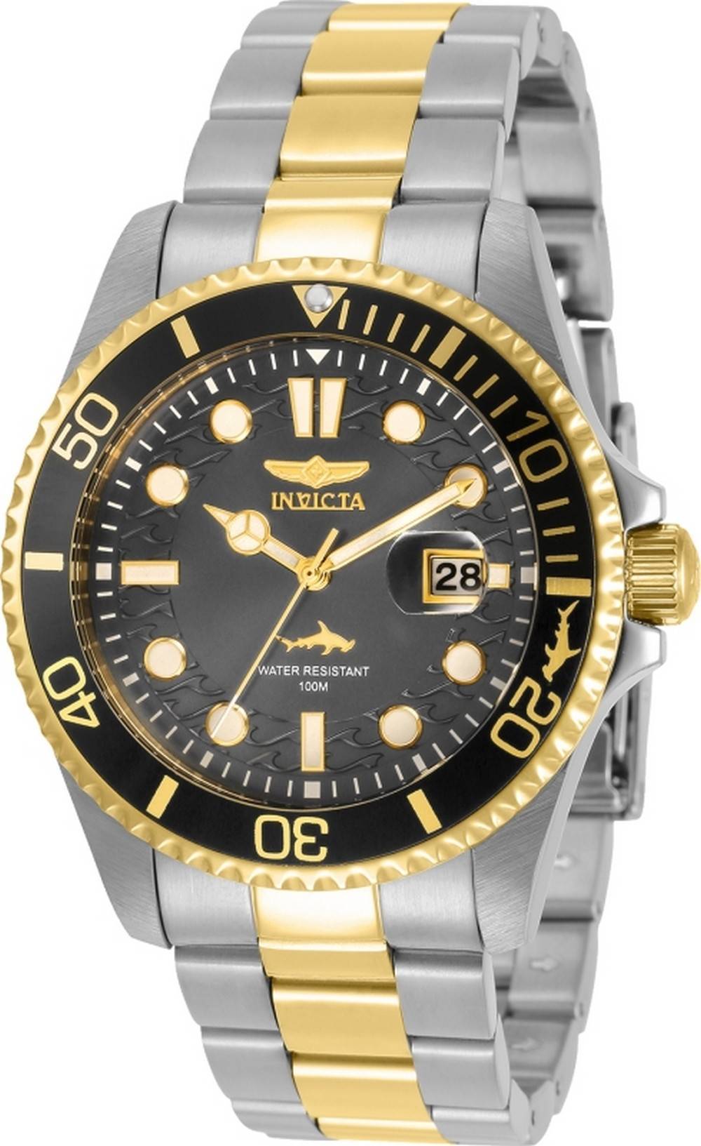 Invicta Pro Diver Date display Black Stainless steel Male INV30809. A brand-new Invicta Pro Diver watch featuring a Black dial and a Stainless steel strap. Side view.