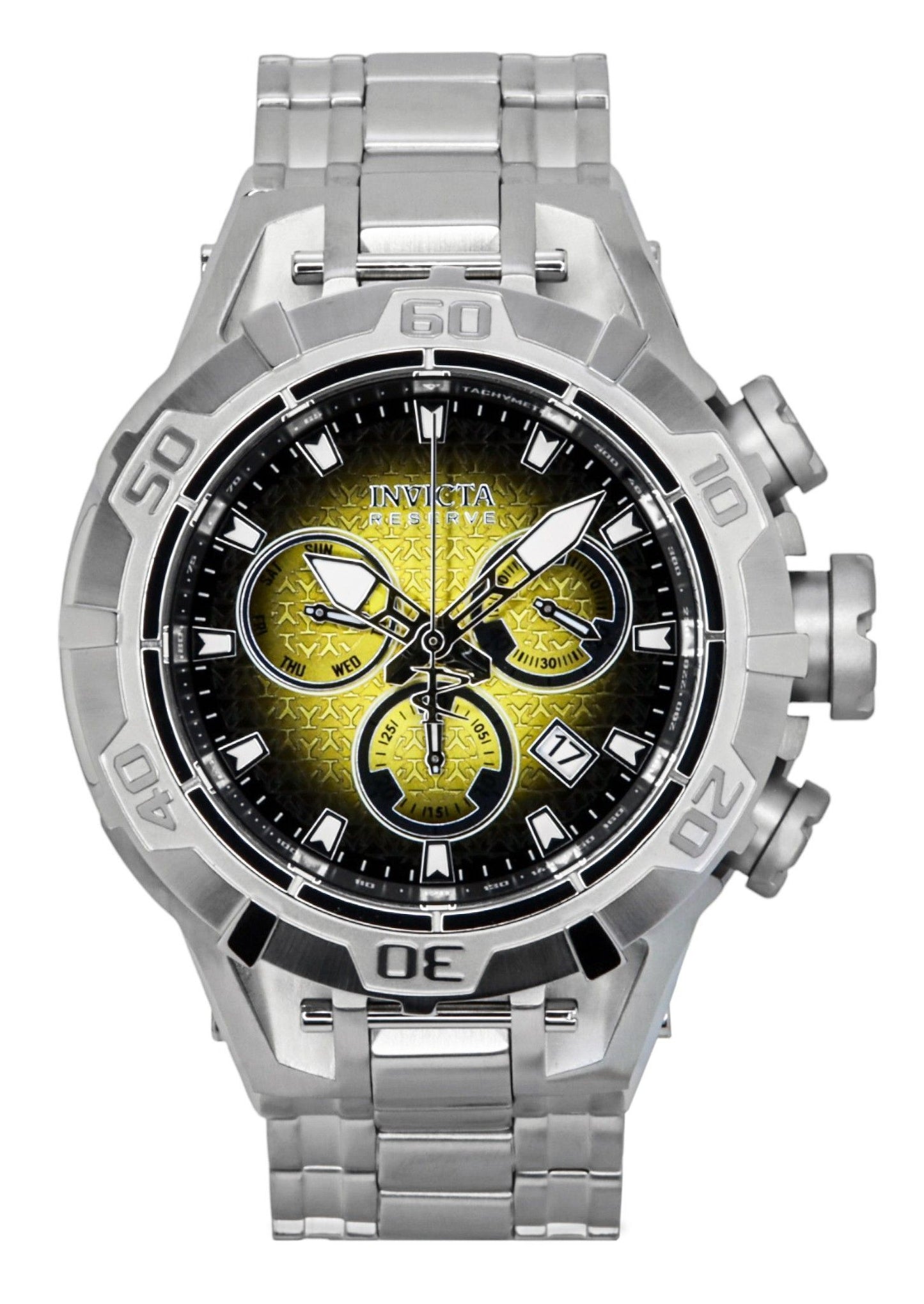 Invicta Reserve Quartz movement Black Male INV47848. A brand-new Invicta Reserve watch featuring a Black dial. Angled view.