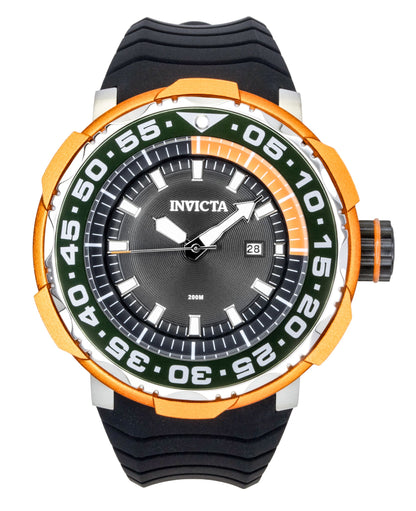 Invicta Pro Diver Quartz movement Black Silicone Male INV48340. A brand-new Invicta Pro Diver watch featuring a Black dial and a Silicone strap. Front view.