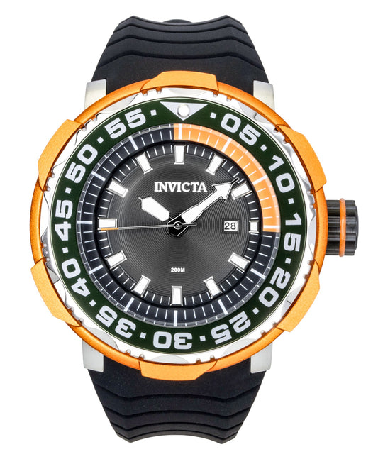 Invicta Pro Diver Quartz movement Black Silicone Male INV48340. A brand-new Invicta Pro Diver watch featuring a Black dial and a Silicone strap. Front view.