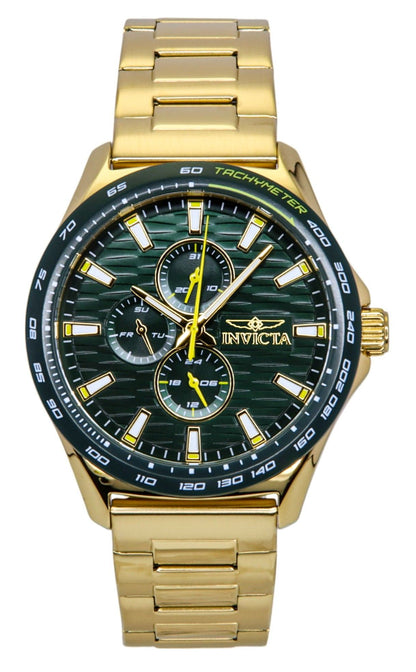 Invicta Racing Quartz movement Green Stainless steel Male INV48870. A brand-new Invicta Racing watch featuring a Green dial and a Stainless steel strap. Side view.
