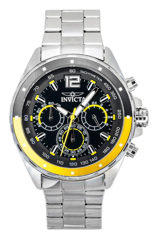 Invicta Speedway Quartz movement Black Stainless steel Male INV49365. A brand-new Invicta Speedway watch featuring a Black dial and a Stainless steel strap. Side view.